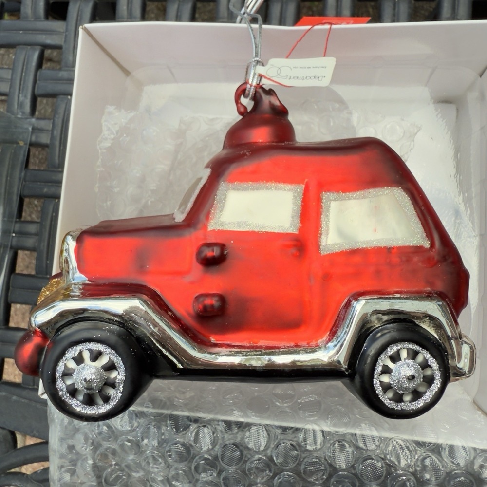 Vtg 90s Dept 56 Mercury Glass Sport Utility Vehicle Ornament Large Shiny Red Car